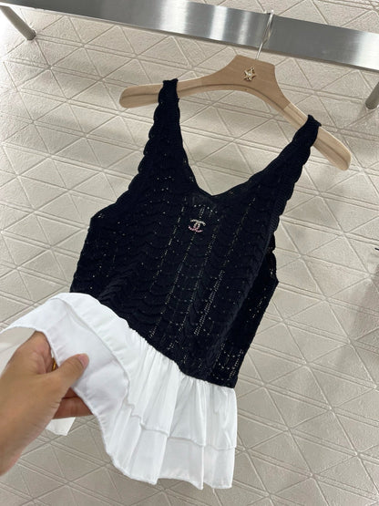 2025SS new lace knitted vest wool yarn material