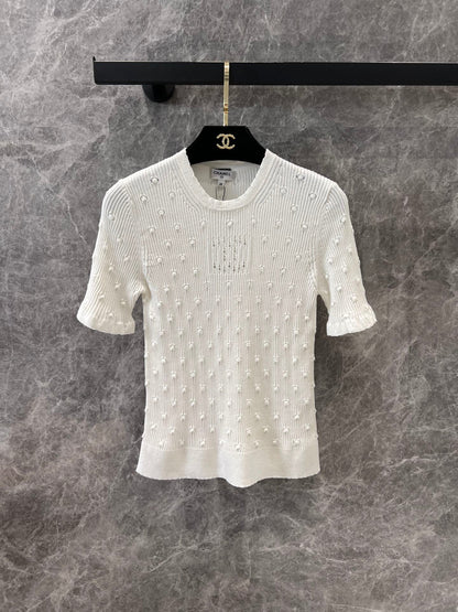 C 25 Crochet Knit Short Sleeve with Dimensional Polka Dots