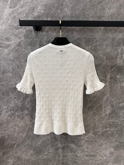 C 25 Crochet Knit Short Sleeve with Dimensional Polka Dots
