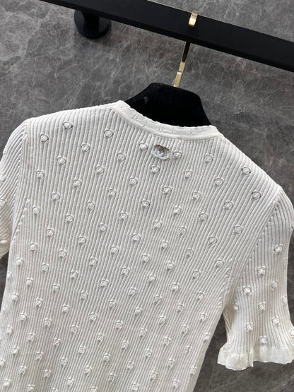 C 25 Crochet Knit Short Sleeve with Dimensional Polka Dots