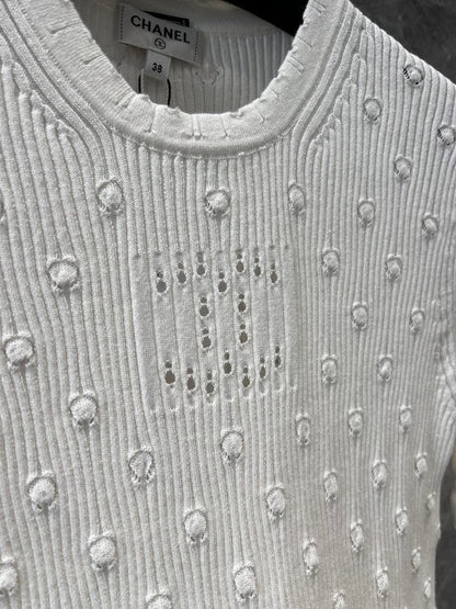 C 25 Crochet Knit Short Sleeve with Dimensional Polka Dots