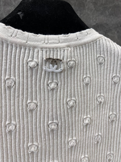 C 25 Crochet Knit Short Sleeve with Dimensional Polka Dots