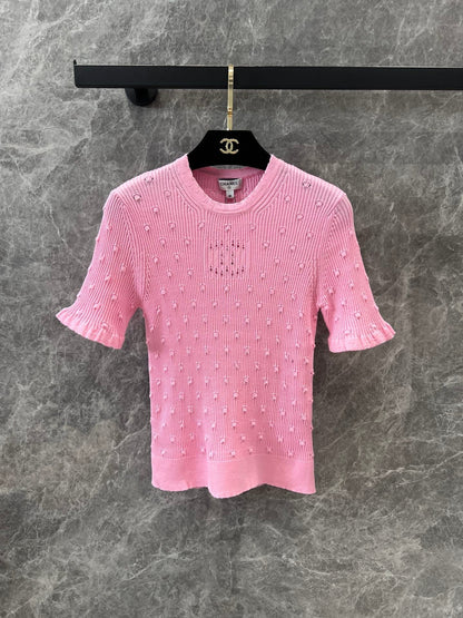 C 25 Crochet Knit Short Sleeve with Dimensional Polka Dots