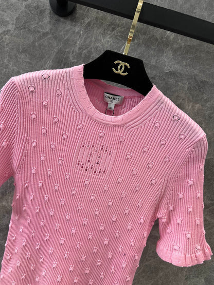 C 25 Crochet Knit Short Sleeve with Dimensional Polka Dots