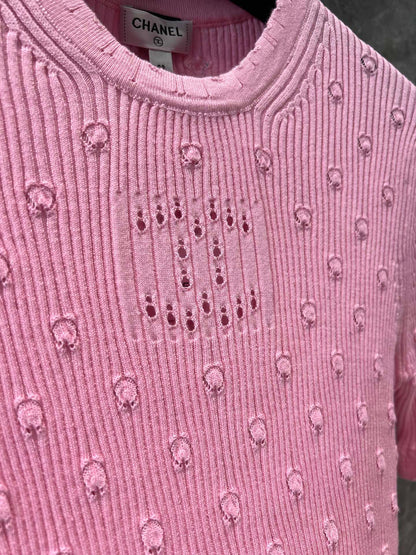 C 25 Crochet Knit Short Sleeve with Dimensional Polka Dots