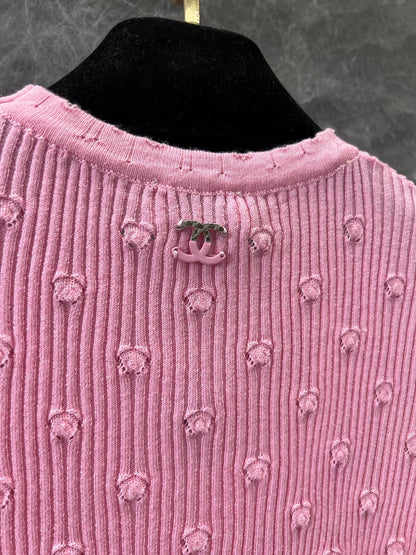 C 25 Crochet Knit Short Sleeve with Dimensional Polka Dots