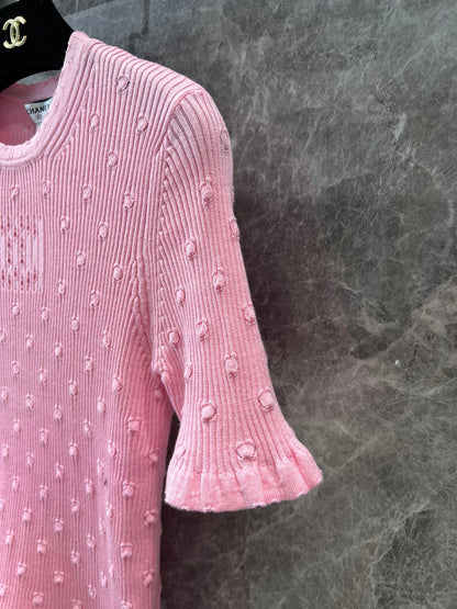 C 25 Crochet Knit Short Sleeve with Dimensional Polka Dots