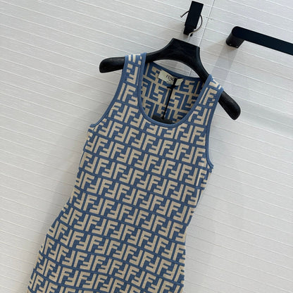 25 New blue double f jacquard slim vest long skirt