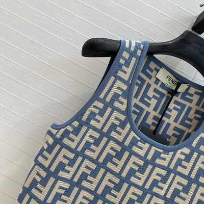 25 New blue double f jacquard slim vest long skirt