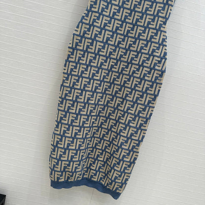 25 New blue double f jacquard slim vest long skirt