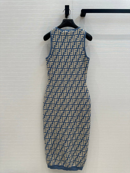 25 New blue double f jacquard slim vest long skirt