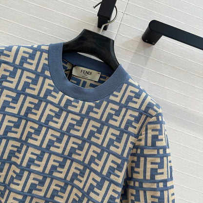 25 New blue double f jacquard slim short sleeve