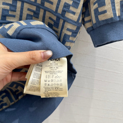 25 New blue double f jacquard slim short sleeve