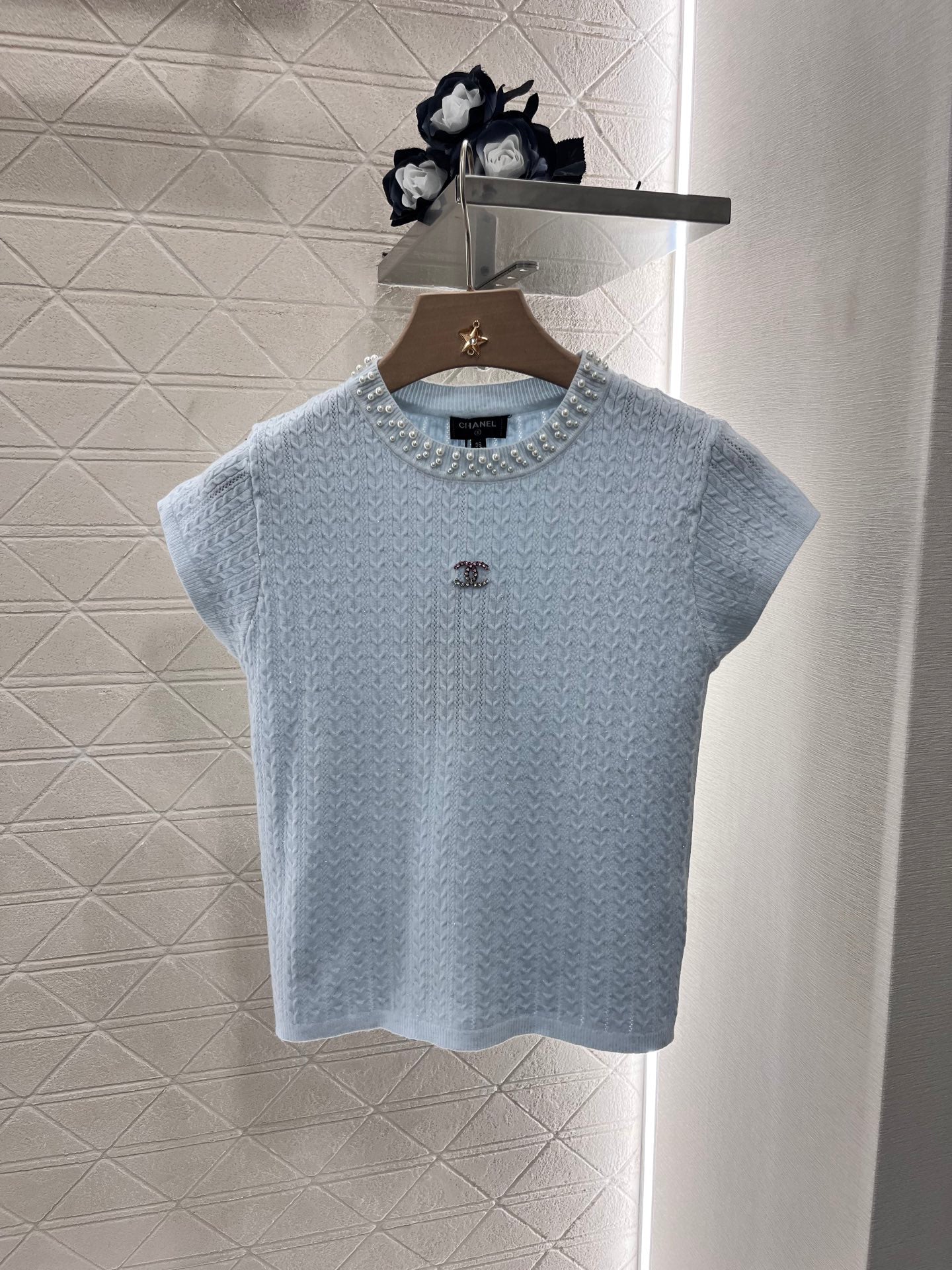 25 Pearl round neck knitted short sleeves