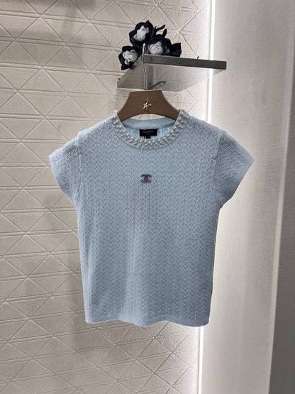 25 Pearl round neck knitted short sleeves