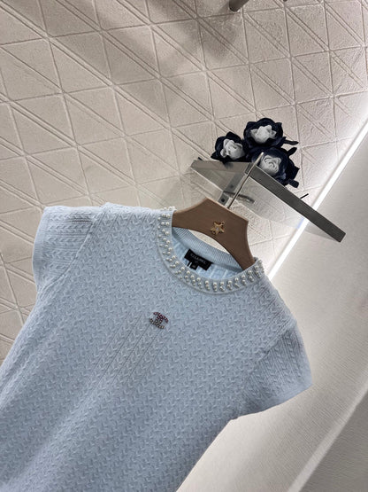 25 Pearl round neck knitted short sleeves