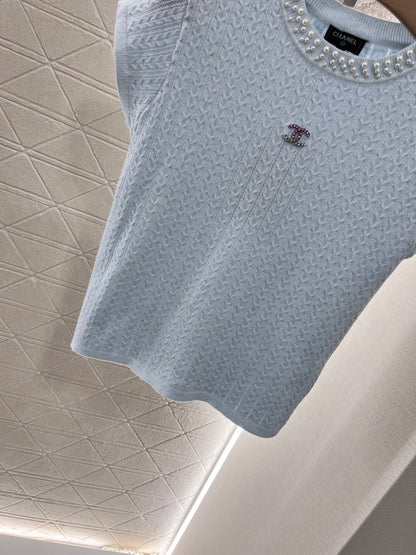 25 Pearl round neck knitted short sleeves