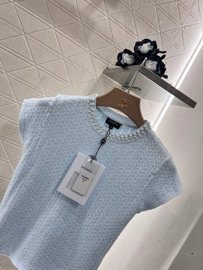 25 Pearl round neck knitted short sleeves