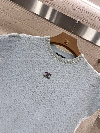 25 Pearl round neck knitted short sleeves
