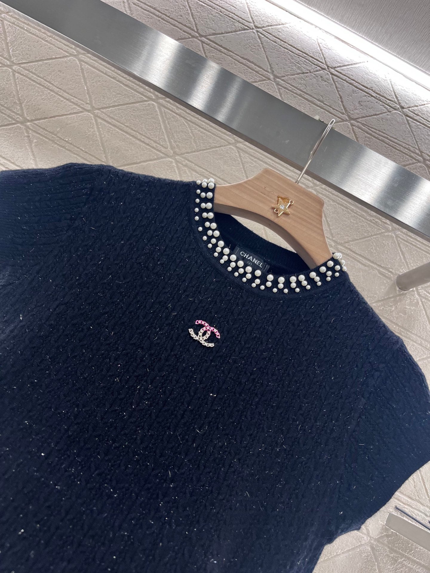 25 Pearl round neck knitted short sleeves