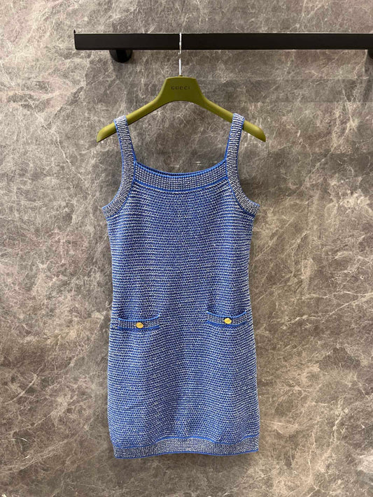 G 25 Vintage twisted colorful yarn knit halter dress
