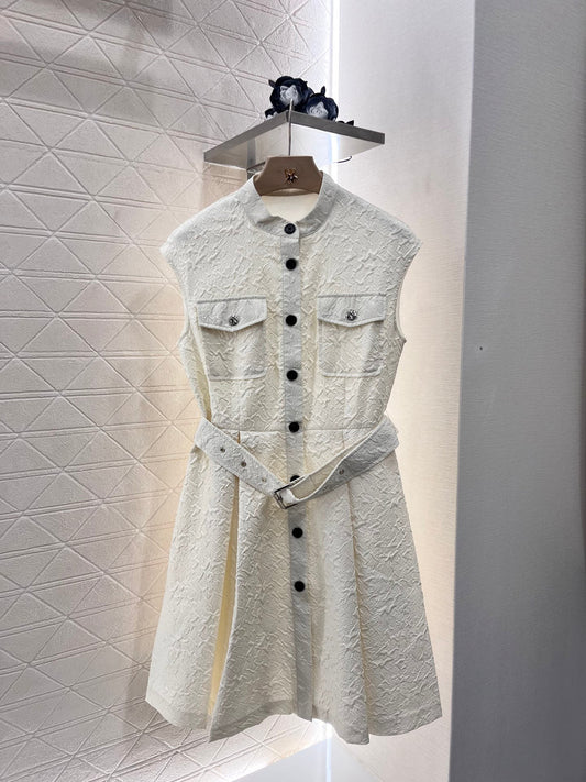 25 Stand Collar Sleeveless Belted Dress