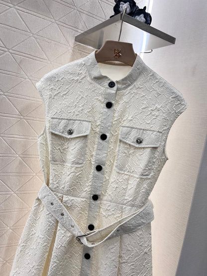 25 Stand Collar Sleeveless Belted Dress