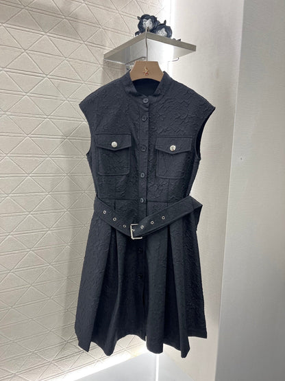 25 Stand Collar Sleeveless Belted Dress