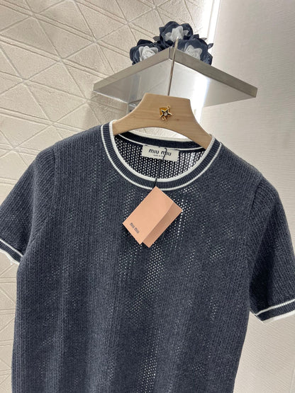 25ss Striped collar knit short sleeves