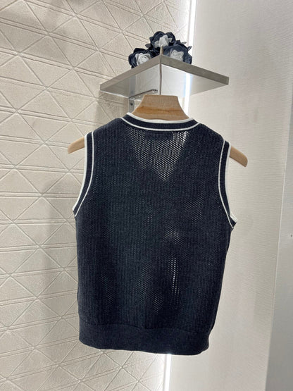 25ss Striped collar knitted vest