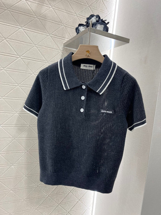 25ss Striped collar knit short sleeves
