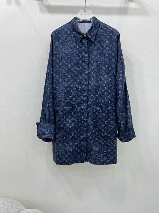 25 new classic logo monogram lapel loose shirt dress