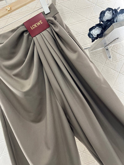 25ss leather label pleated trendy trousers