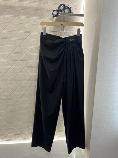25ss leather label pleated trendy trousers