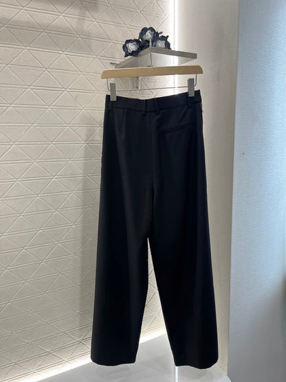 25ss leather label pleated trendy trousers