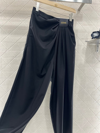 25ss leather label pleated trendy trousers