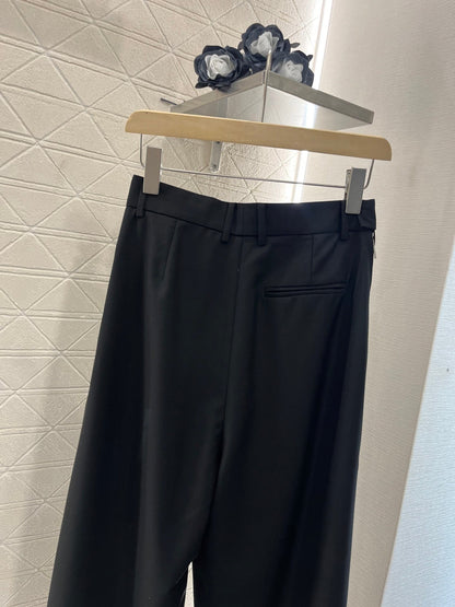 25ss leather label pleated trendy trousers