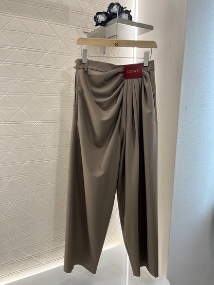 25ss leather label pleated trendy trousers