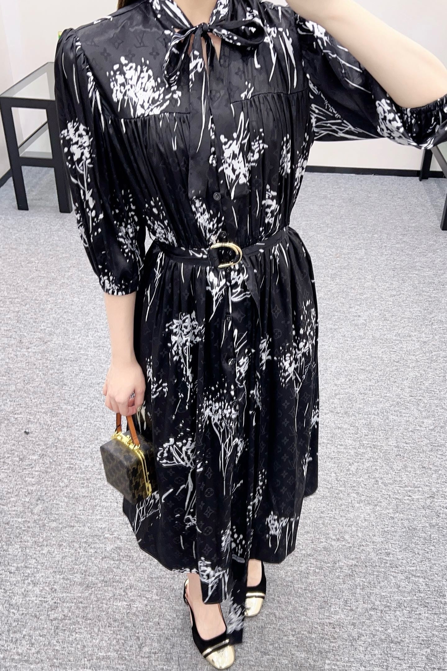 25ss new arrival printed belt dress