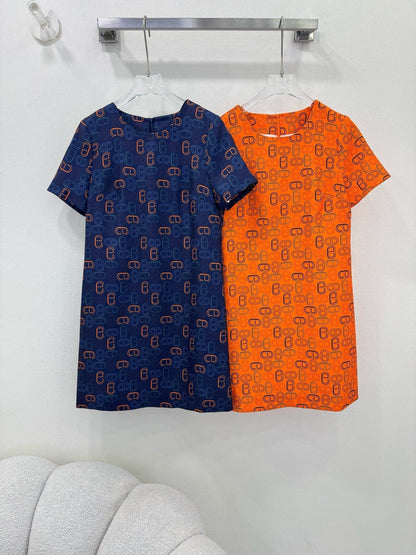 H 25 Printed Short Sleeve Dress