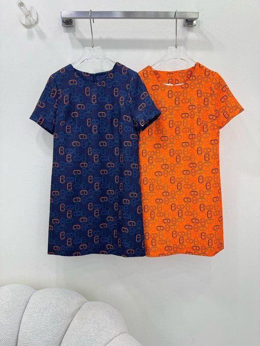 H 25 Printed Short Sleeve Dress