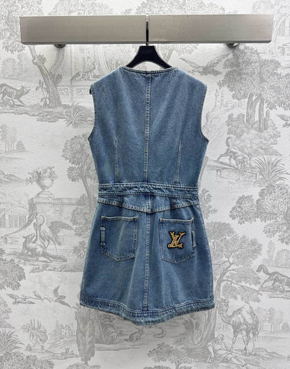 25 New Arrivals Letter Embroidered Denim Vest Dress
