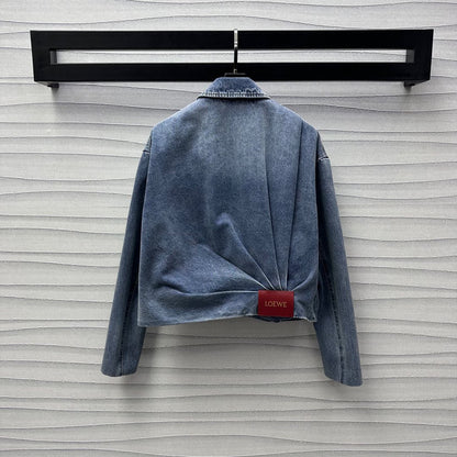 25 Leather Label Frayed Denim Jacket