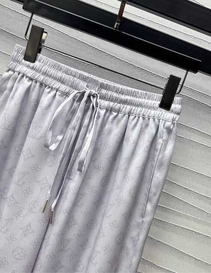 2025 New Lace Print Lapel ➕ Drawstring Straight Pants