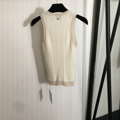 25ss logo hollowed out embroidery slim knit knit vest