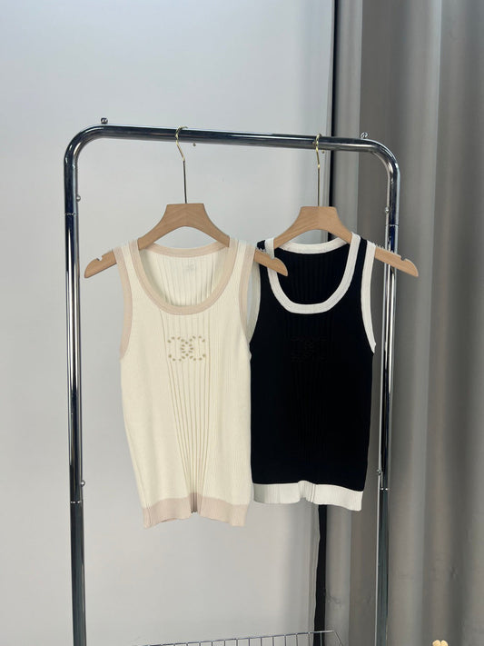 25ss logo hollowed out embroidery slim knit knit vest