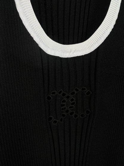 25ss logo hollowed out embroidery slim knit knit vest