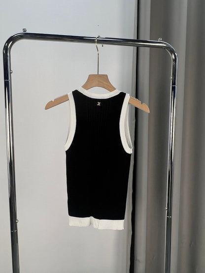 25ss logo hollowed out embroidery slim knit knit vest