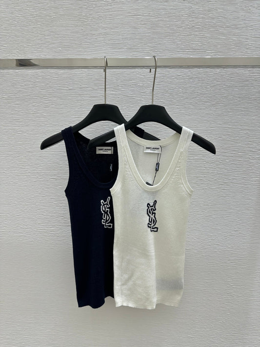 25ss Large round neck contrasting pattern knitted vest