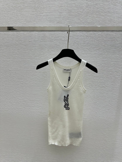 25ss Large round neck contrasting pattern knitted vest